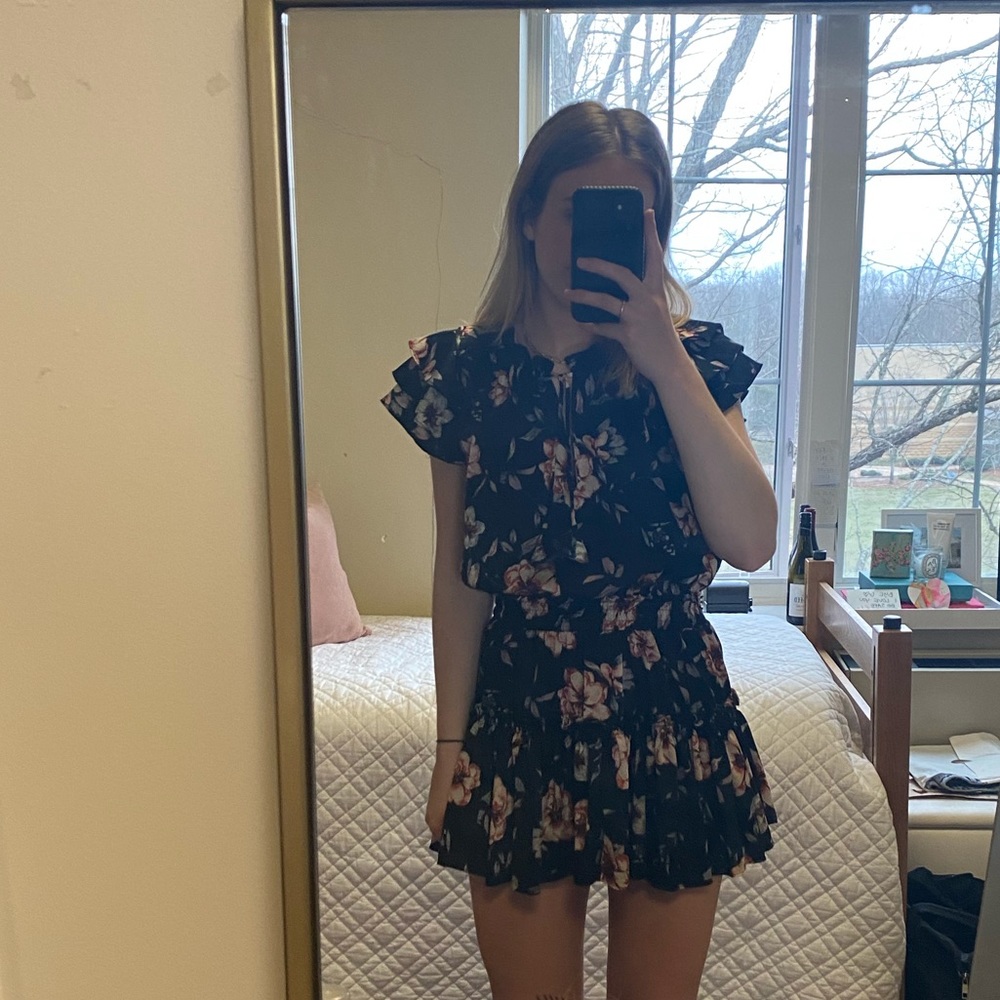 Misa Los Angeles Floral Mini Dress - Black and Pink